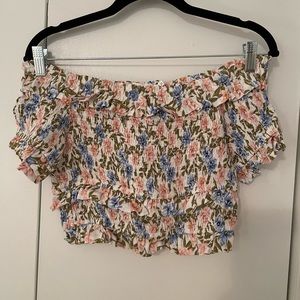 ASTR Off-the-Shoulder Floral Cropped Shirt